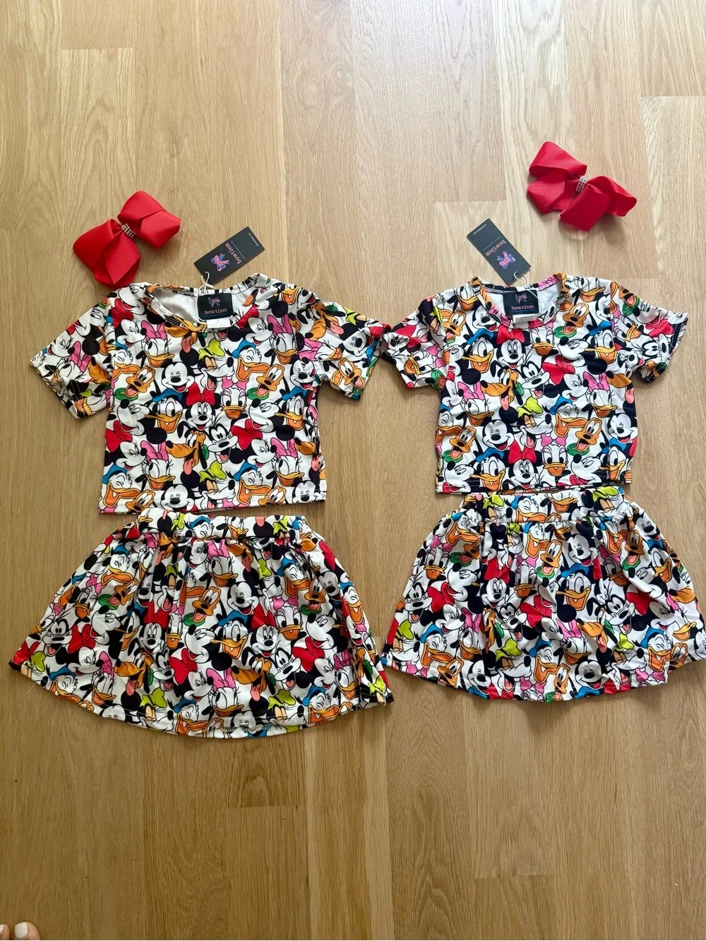 Girls Matching Set with Red Bow - Disney Mickey Minnie and Friends Print